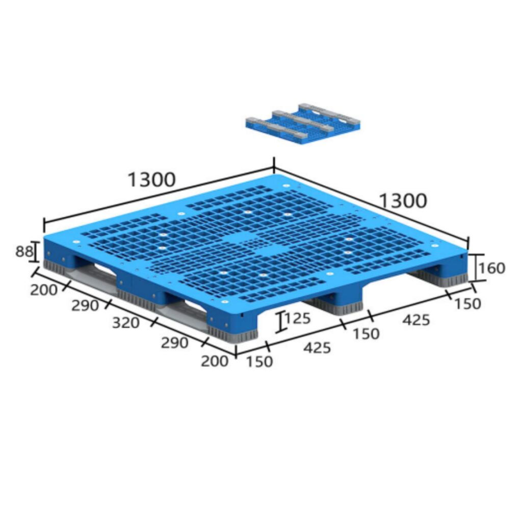 1300 × 1300 Medium Duty Plastic Pallets – 3 Skids | Z1313WHD