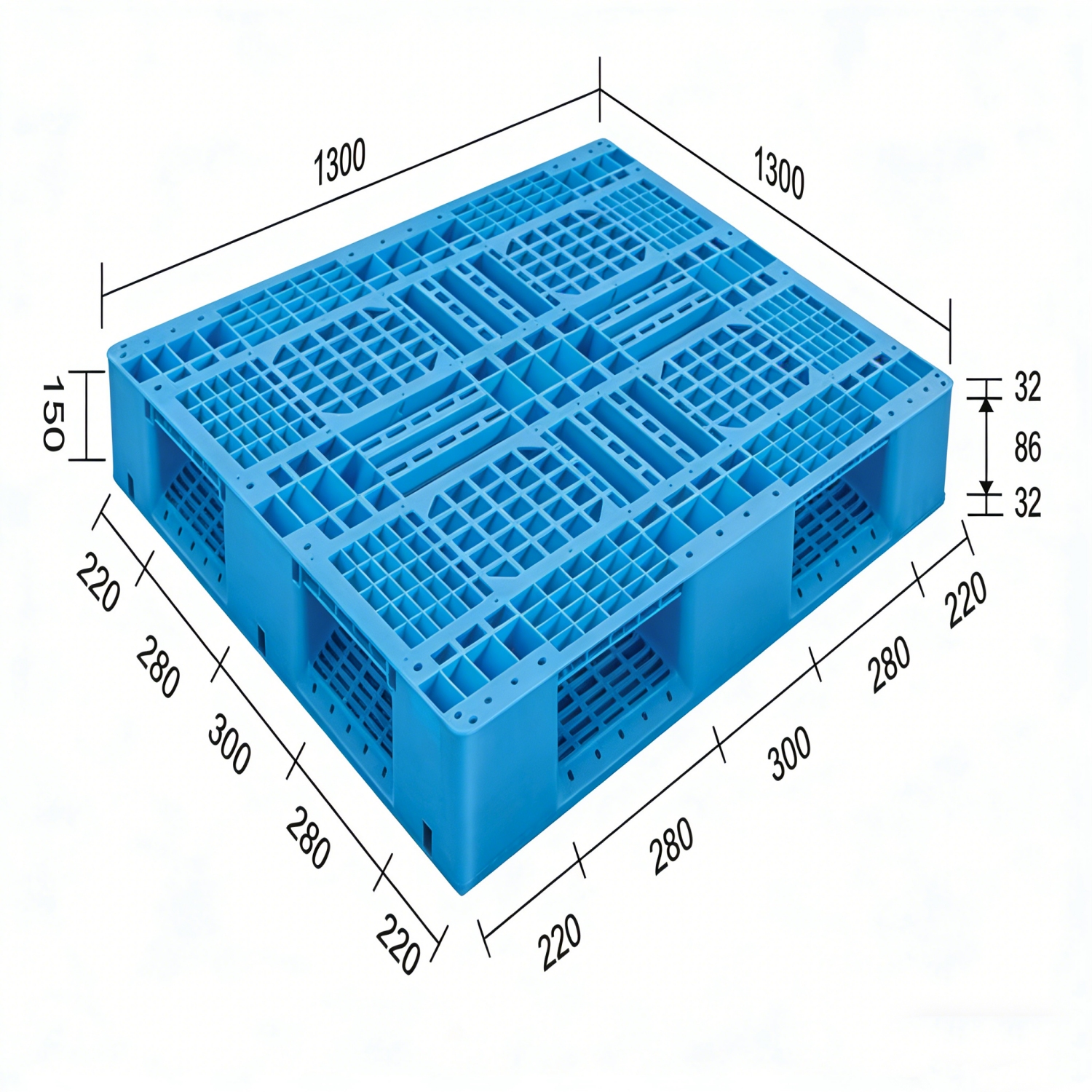 1300 × 1300 mm Stackable Pallet – 6-Runner – Vented Deck | Y1313WTA